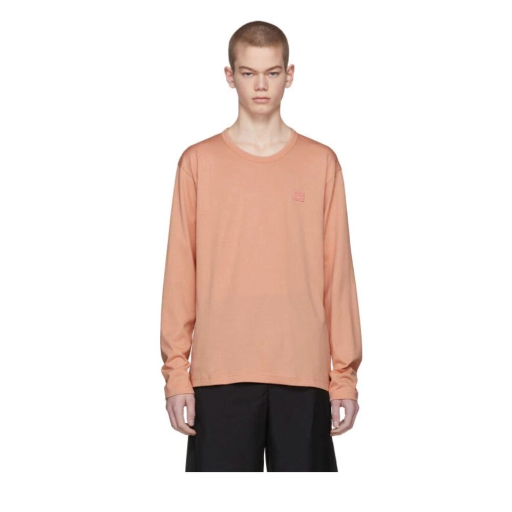 Acne Studios Face Patch Long Sleeve T Shirt Men Medium Crewneck Peach Pink Wash
